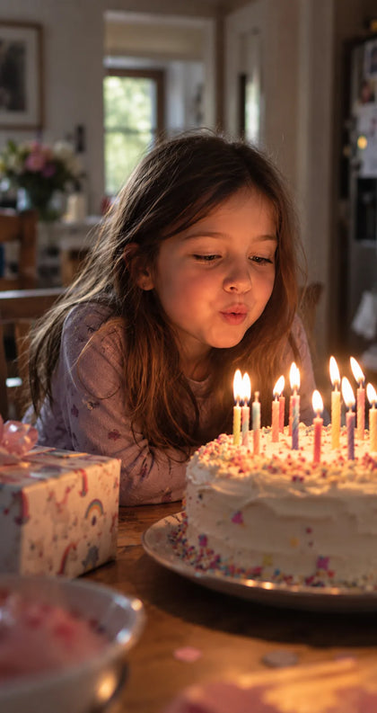 A girl blowing out the candles on her birthday cake